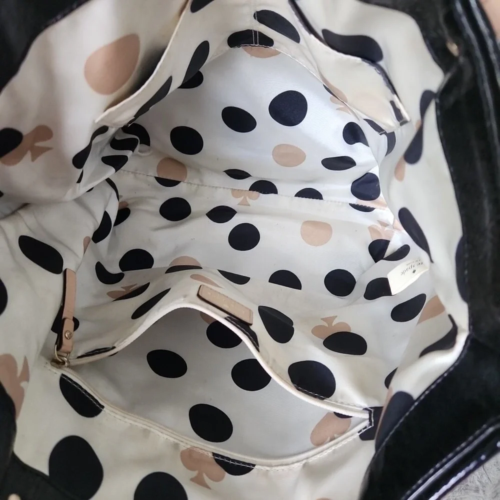 Kate‎ Spade Westward Adventurer Tote Black Crinkle Leather Tan Straps PXRU2327